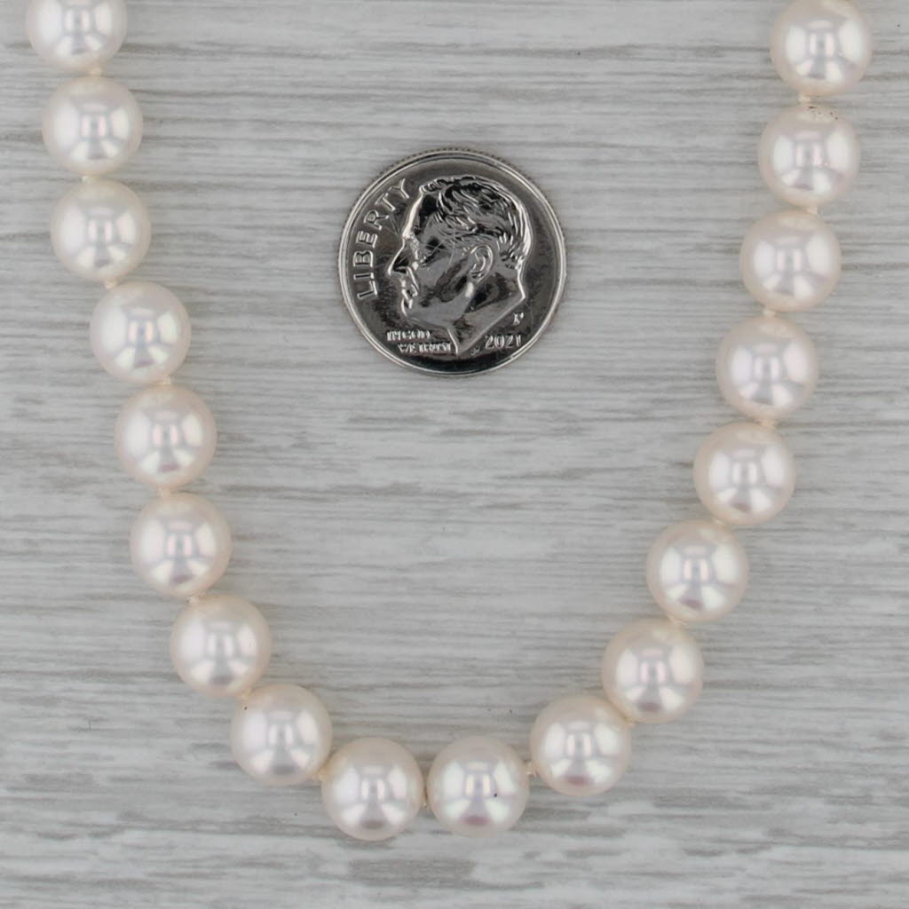 Cultured Pearl Strand Necklace 18k White Gold Diamond Bead Clasp 26" 7.5-8mm