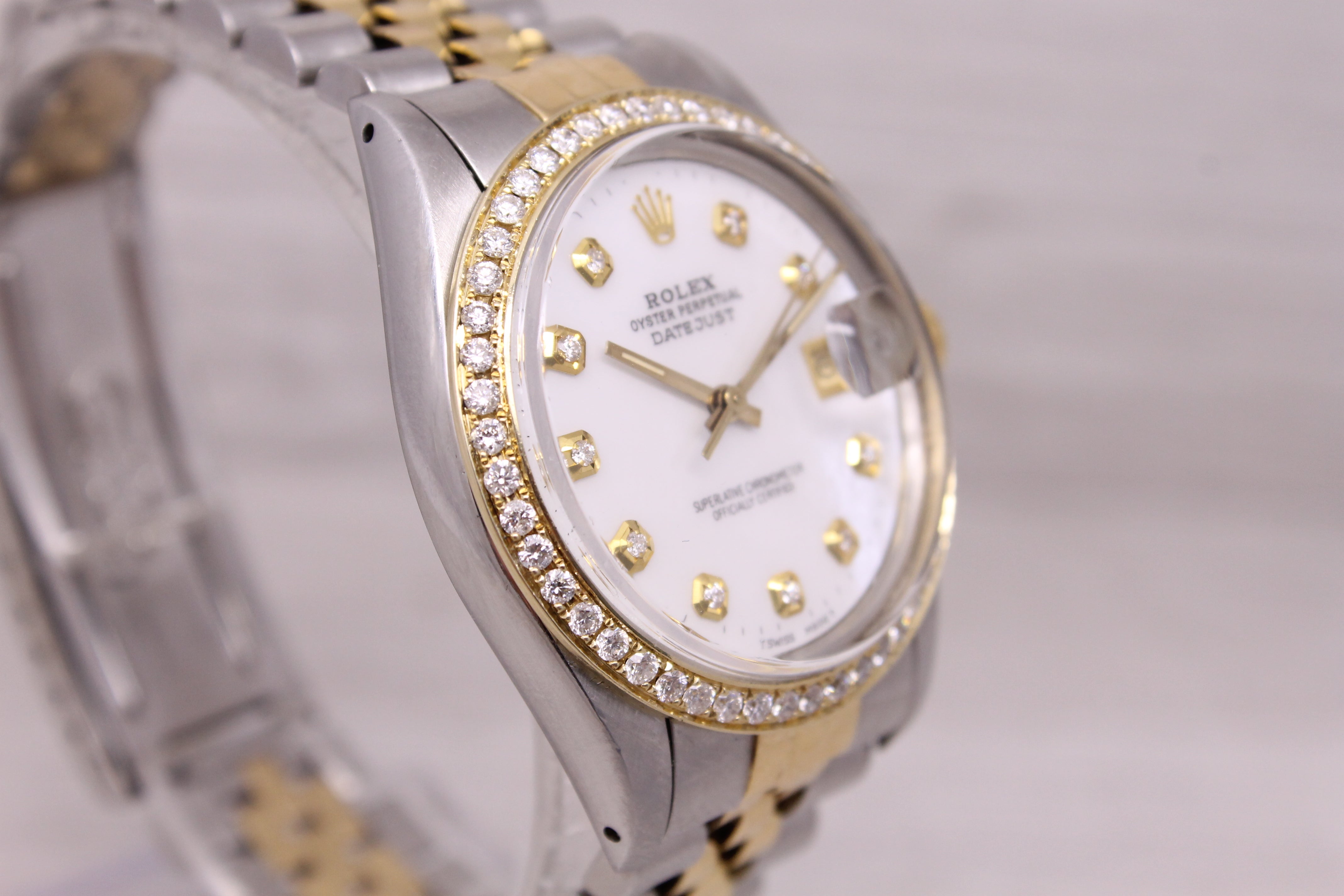 Vintage 1984 Rolex Datejust 16013 Mens Steel 18k Watch Diamond Bezel & MOP Dial