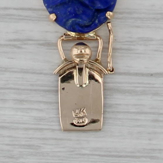 Ornate Carved Oval Cabochon Lapis Lazuli Bracelet 14k Yellow Gold 6.75" 14.4mm