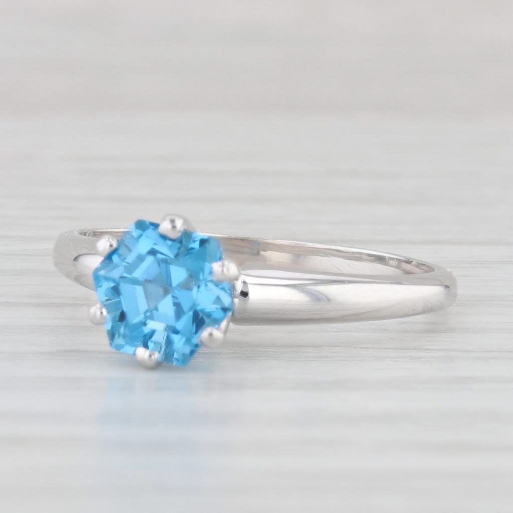 Light Gray 1.38ct Blue Topaz Hexagon Solitaire Ring 14k White Gold Size 6