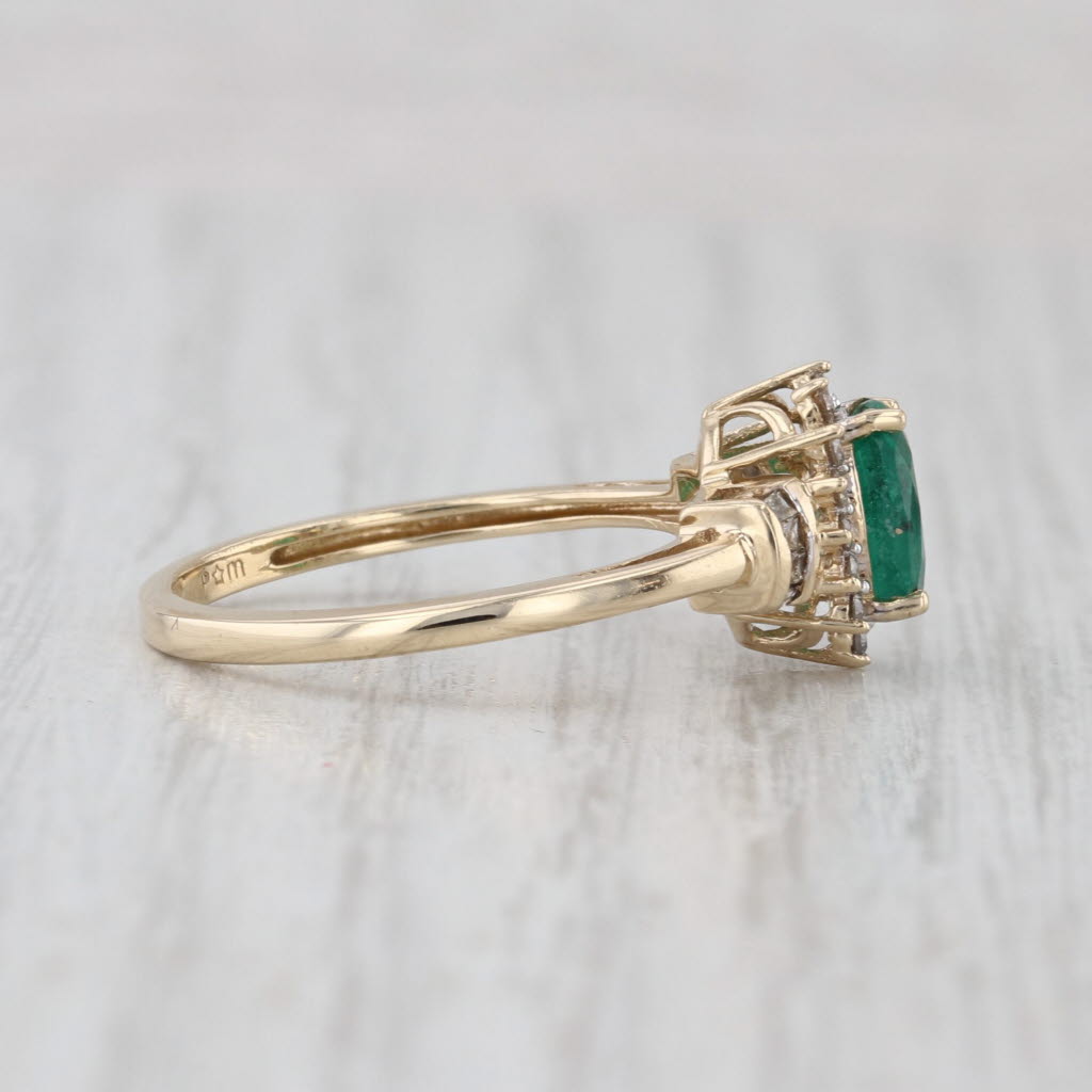 0.92ctw Emerald Diamond Halo Ring 10k Yellow Gold Size 7.25