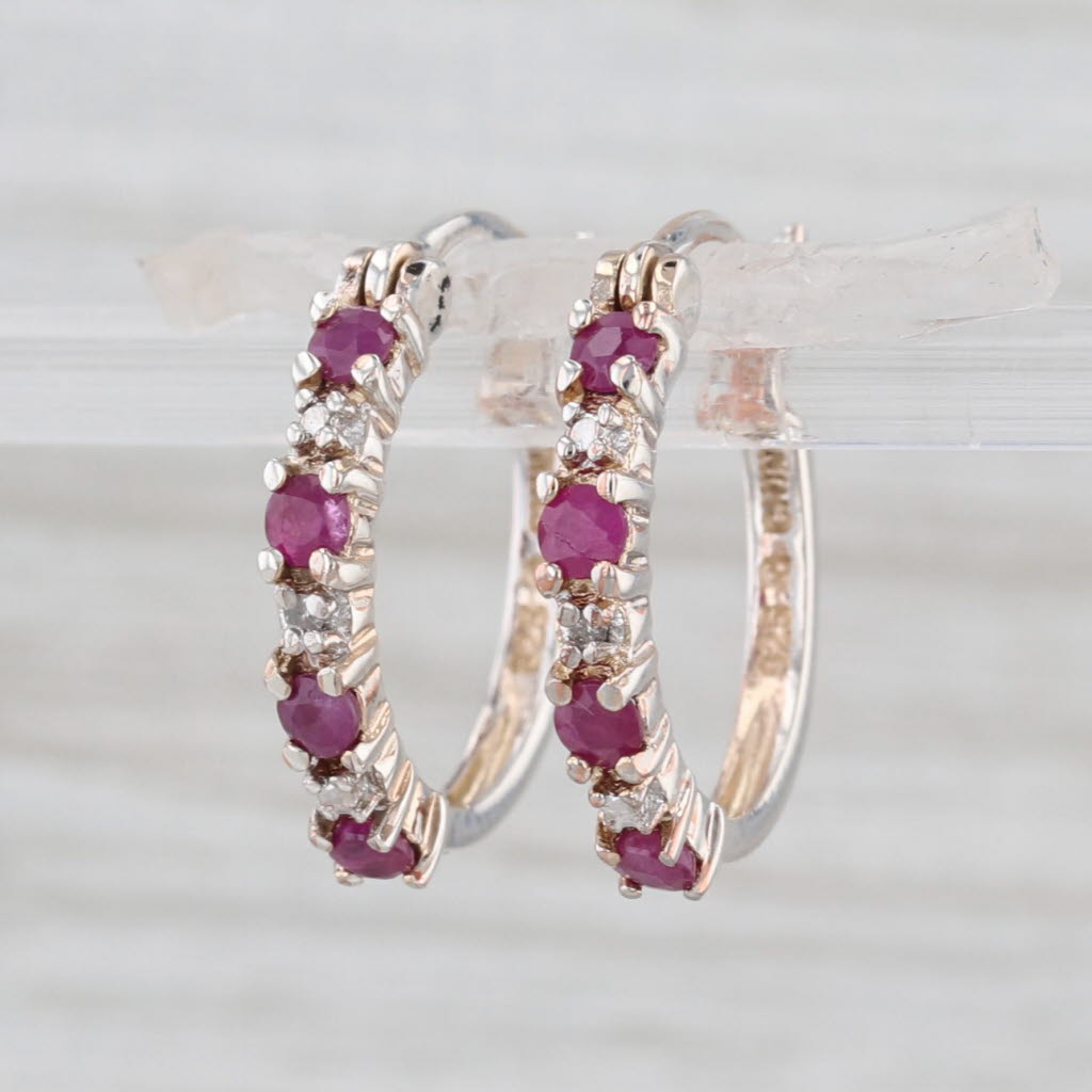 0.60ctw Ruby Hoop Earrings Sterling Silver Snap Top Round Hoops
