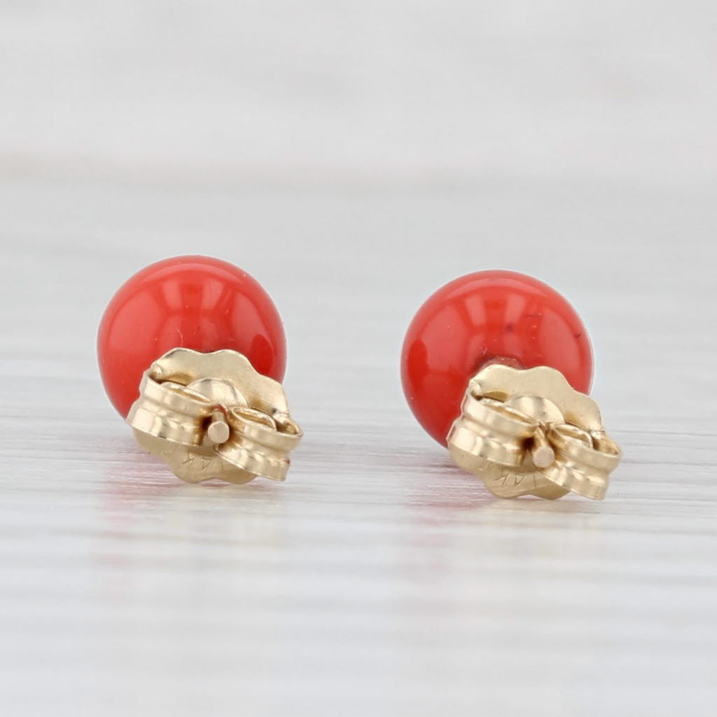 Light Gray 6mm Red Resin Bead Stud Earrings 14k Yellow Gold
