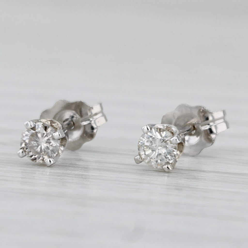 Light Gray 0.20ctw Diamond Stud Earrings 14k White Gold Round Solitaire Studs