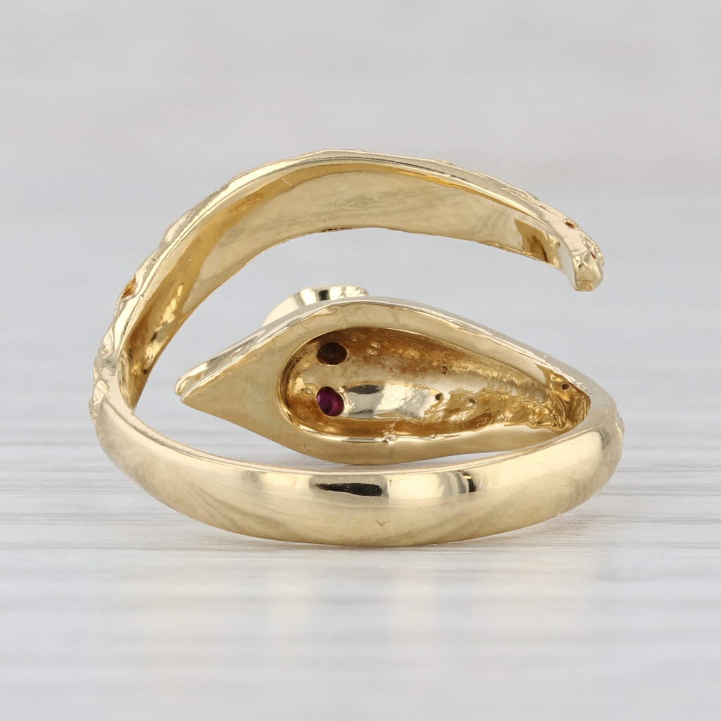 Vintage Lab Created Ruby Eyed Coiled Snake Ring 18k Gold Adjustable Size 6.5