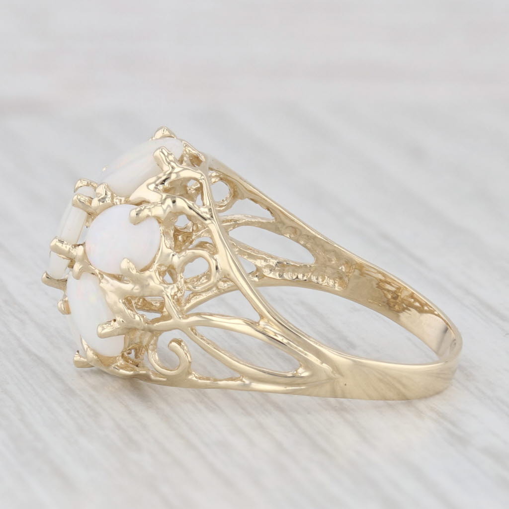 Light Gray Opal Flower Cluster Ring 14k Yellow Gold Size 7