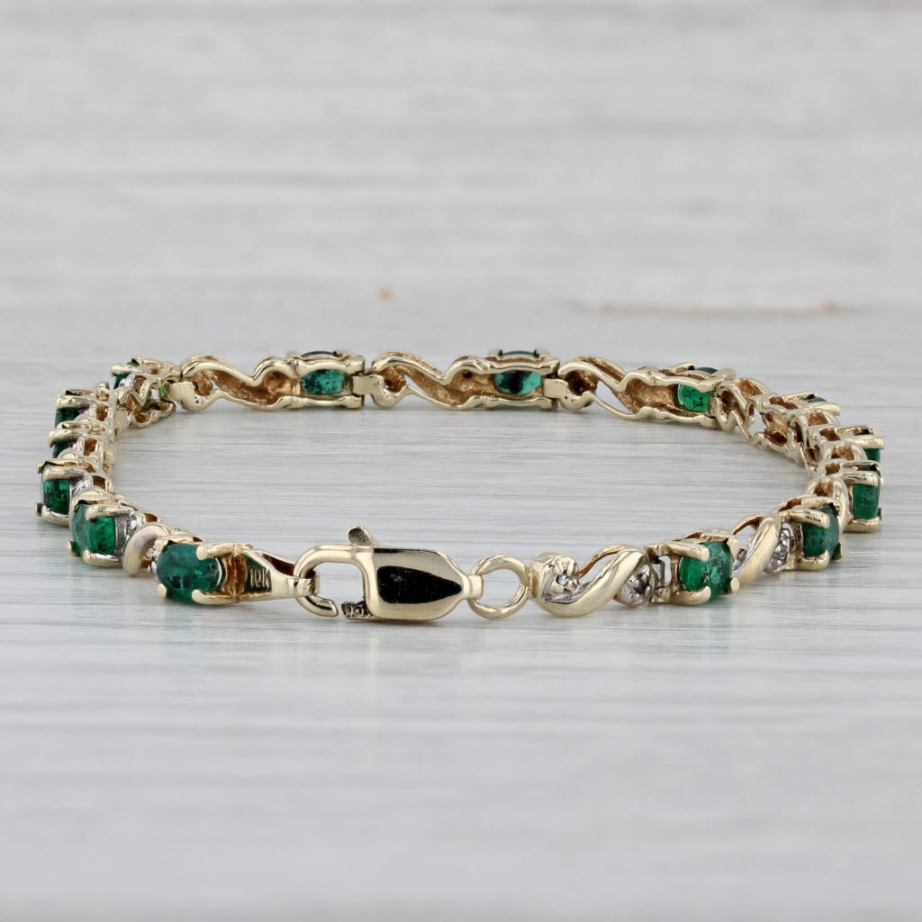 Gray 2.38ctw Emerald Diamond Tennis Bracelet 10k Yellow Gold 7" 3.6mm