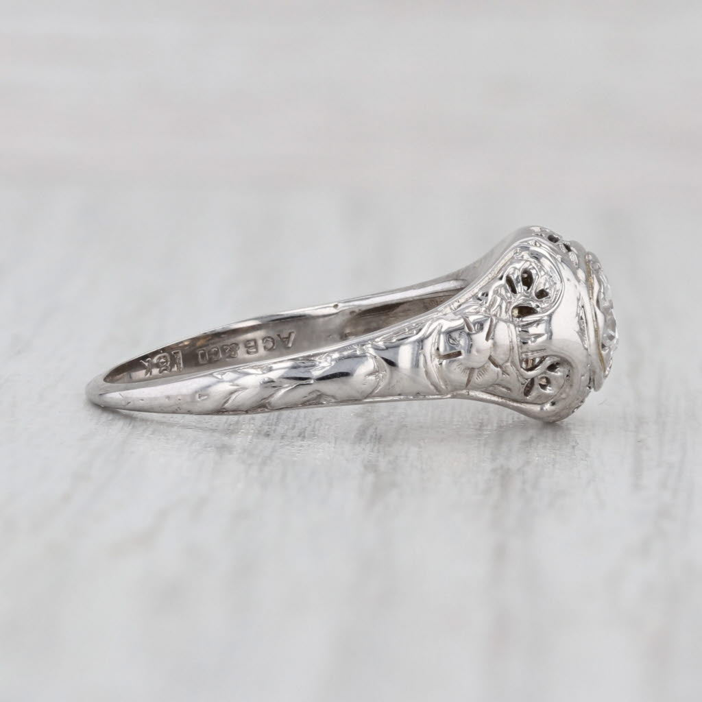 Art Deco 0.36ct Diamond Solitaire Engagement Ring 18k White Gold Filigree
