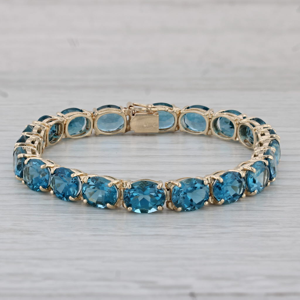 Gray 40ctw London Blue Topaz Tennis Bracelet 14k Yellow Gold 7" AS IS