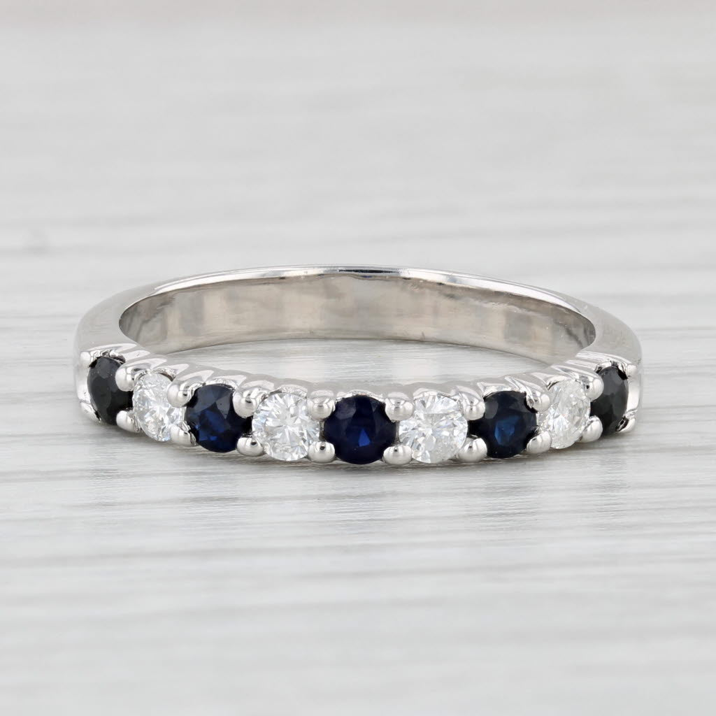 Light Gray 0.83ctw Blue Sapphire Diamond Ring 14k White Gold Sz 8.75 Stackable Wedding Band