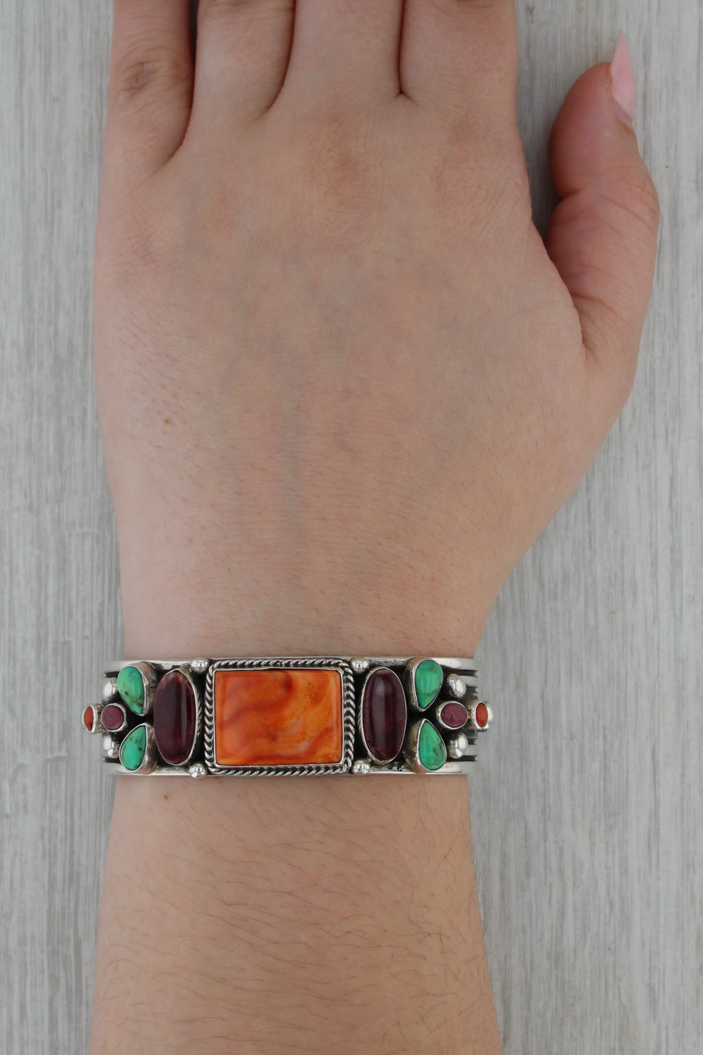 Albert Jake Stone Cuff Sterling Silver Navajo Native American Mother of Pearl