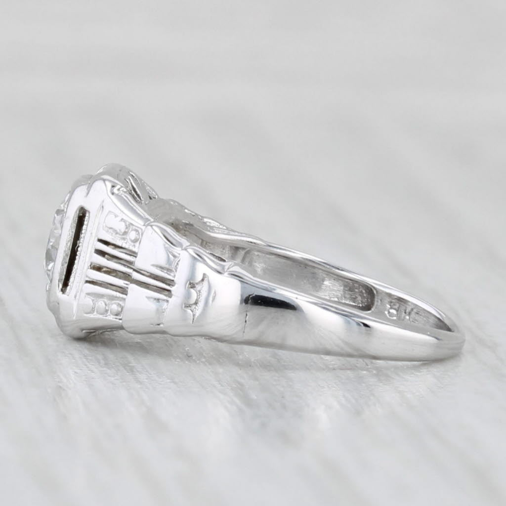 Light Gray Vintage 0.30ct Diamond Round Solitaire Engagement Ring 18k White Gold Size 2