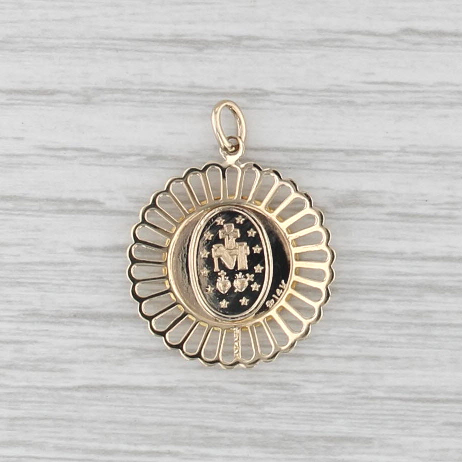 Miraculous Medal Pendant 14k Yellow Gold Catholic Religious Virgin Mother Mary