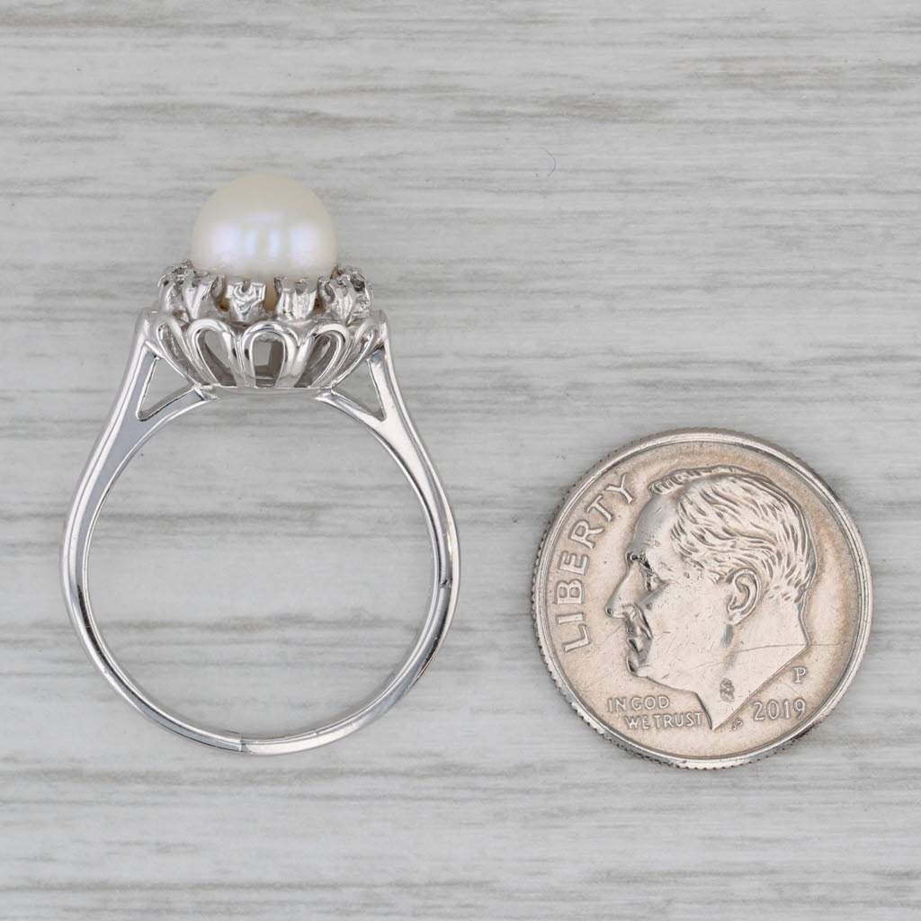Gray Cultured Pearl Diamond Halo Ring 14k White Gold Size 7.25