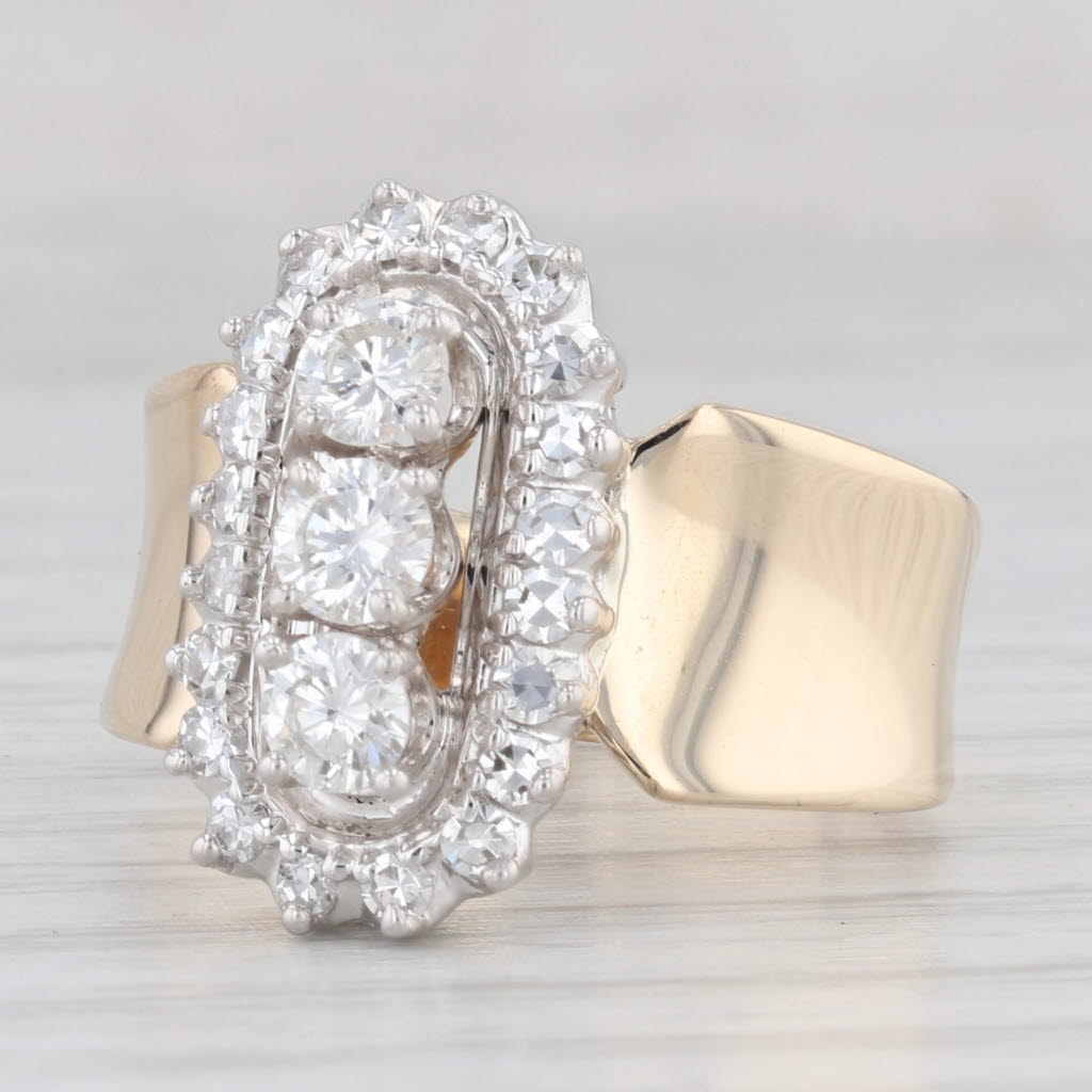 Light Gray 0.97ctw Diamond 3-Stone Cocktail Cluster Ring 14k Gold Size 8.25