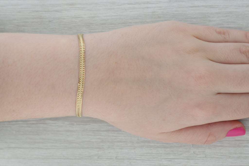 Dark Gray Mesh Herringbone Chain Bracelet 18k Yellow Gold 7.25" 3.8mm Italy