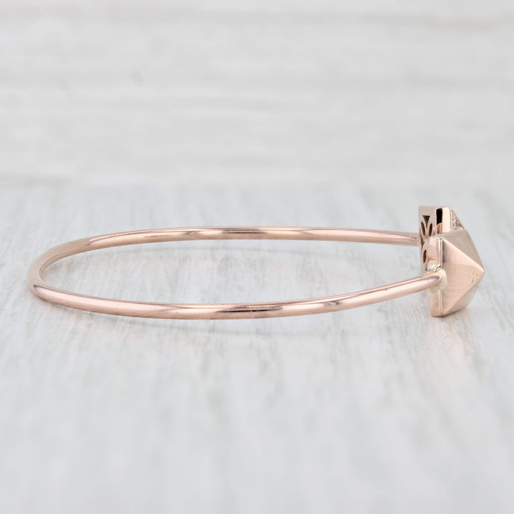Light Gray Diamond Pyramid Ends Cuff Bracelet 14k Rose Gold 6"