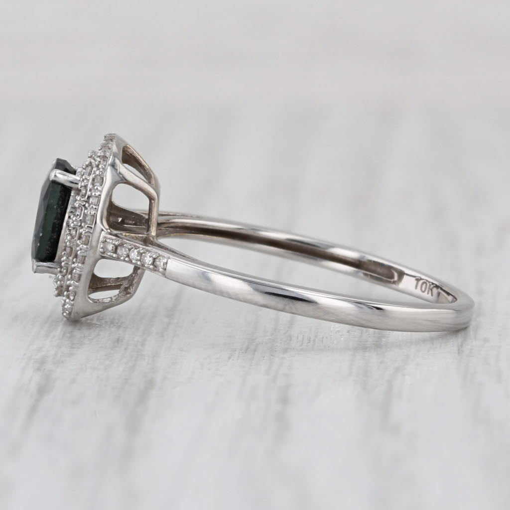 1/06ctw Blue Sapphire Diamond Halo Ring 10k White Gold Size 9 Engagement