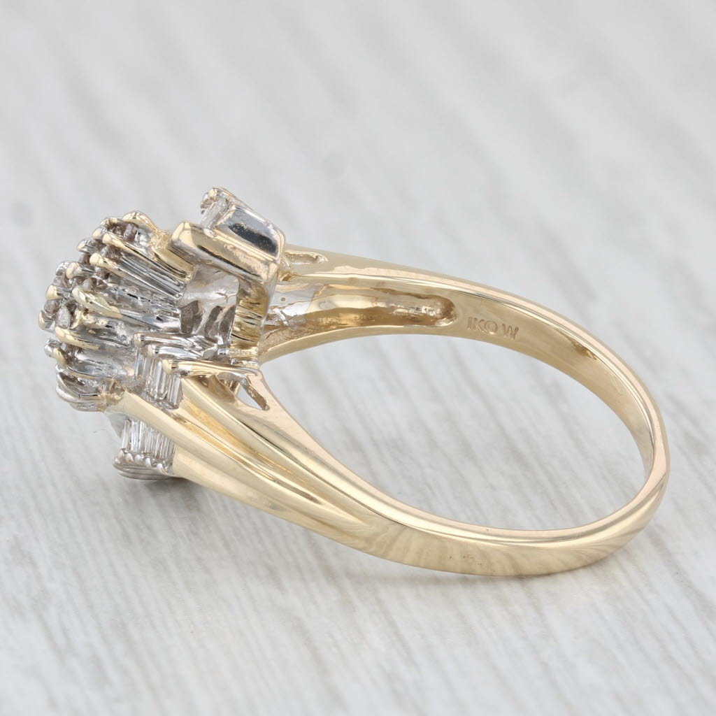 Light Gray 0.60ctw Diamond Cluster Bypass Ring 14k Yellow Gold Size 8.5