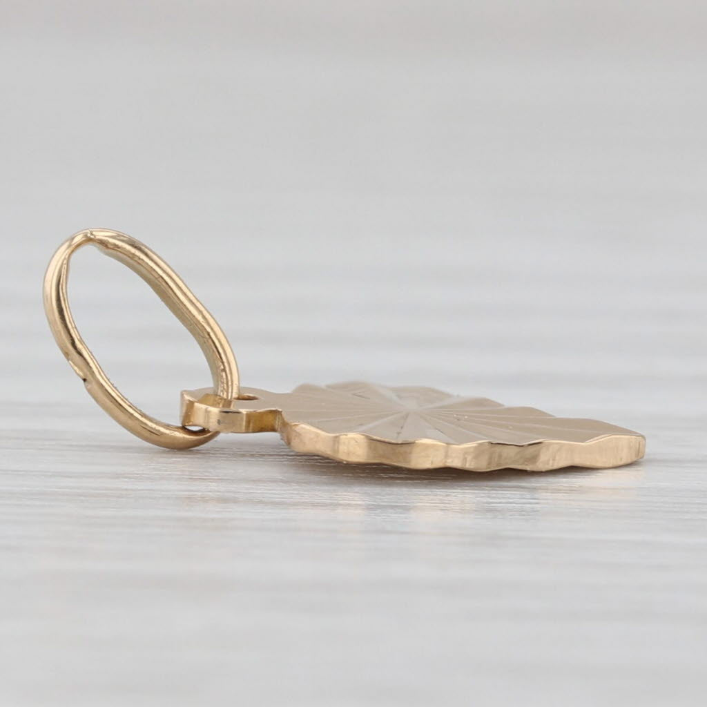 Light Gray Small Rayed Heart Charm 18k Yellow Gold Pendant