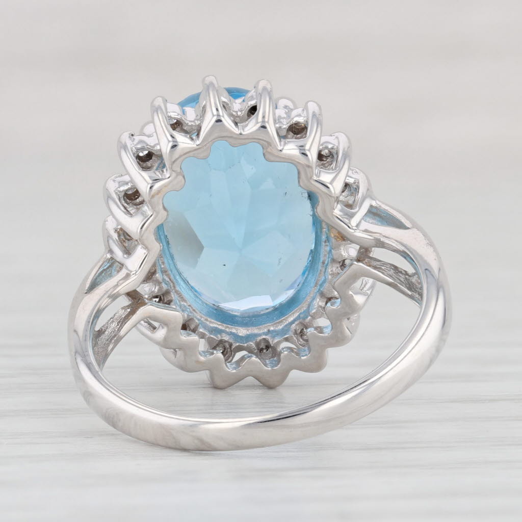 Light Gray 7.73ctw Blue Topaz Diamond Halo Ring 14k White Gold Size 7.5