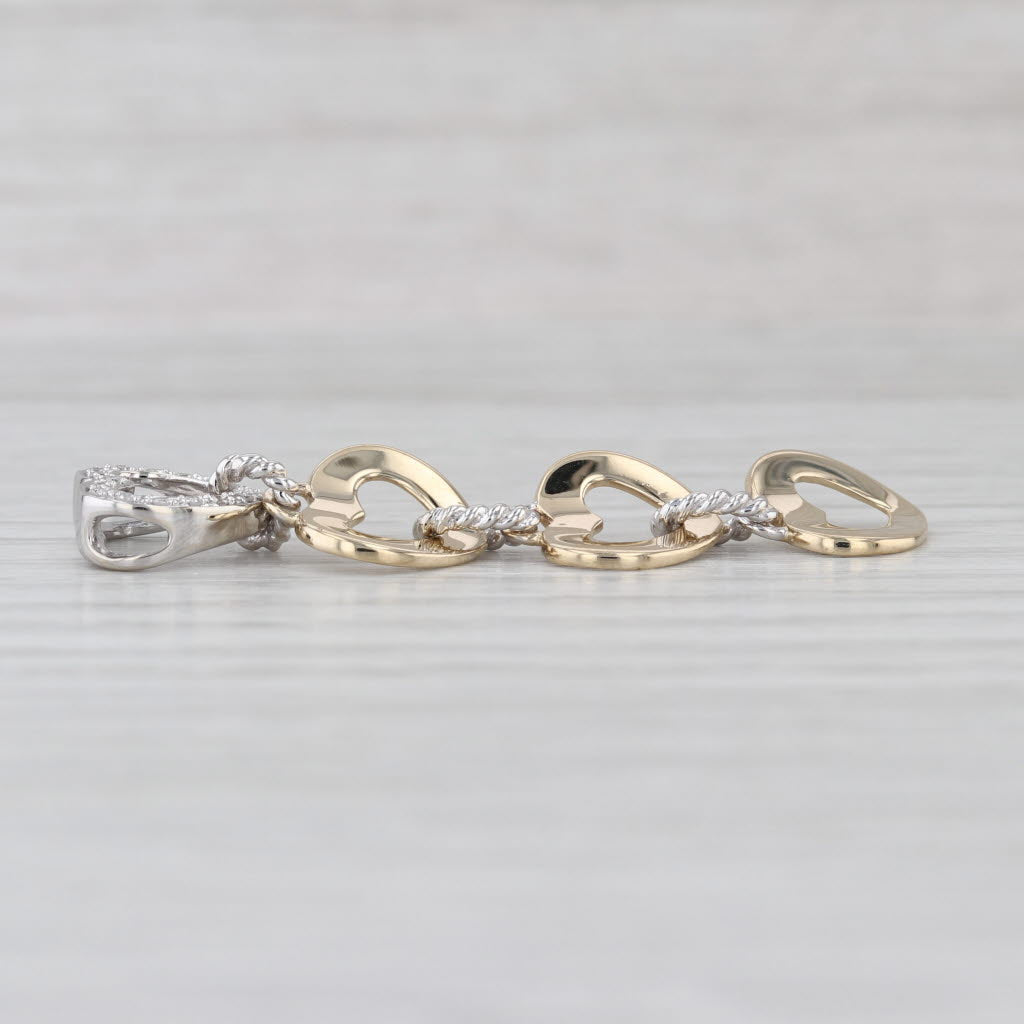 2-Toned Hearts Dangle Pendant Diamond 14k Yellow White Gold