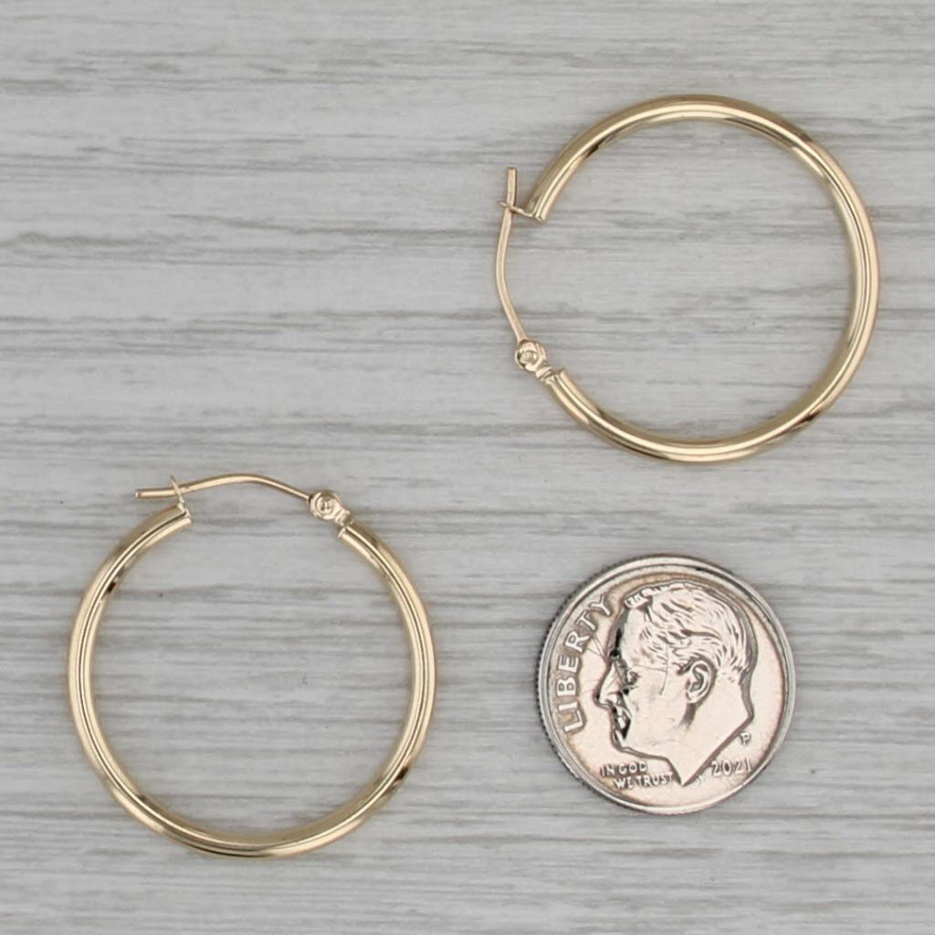 Round Hoop Earrings 14k Yellow Gold Pierced Snap Top Hoops