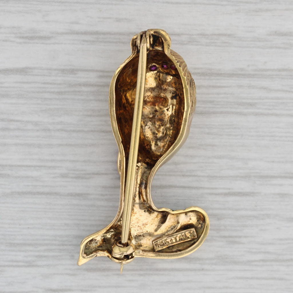 Gray Lab Created Ruby Figural Female Bust Brooch 18k Gold Enamel Pin Italy