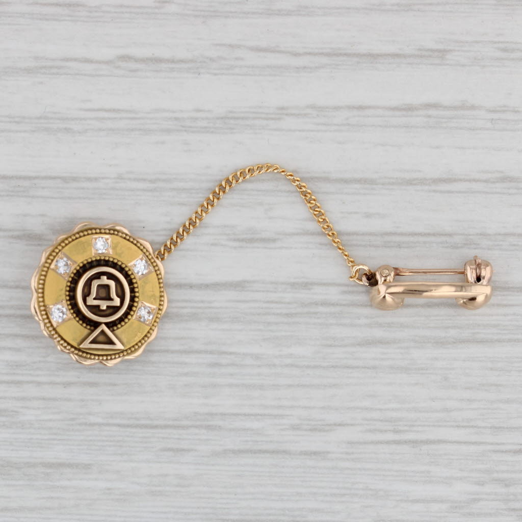 Gray Diamond Bell South Telephone Pendant 14k Yellow Gold Service Pin