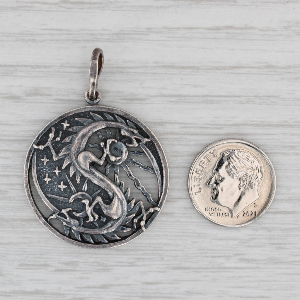 Gray Gothic Dragon Pendant Sterling Silver Statement