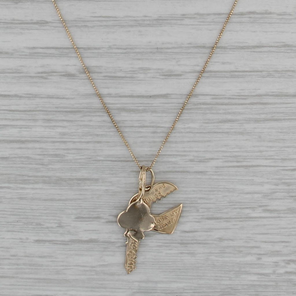 Heart & Key Pendant Necklace 14k Yellow Gold 17" Box Chain