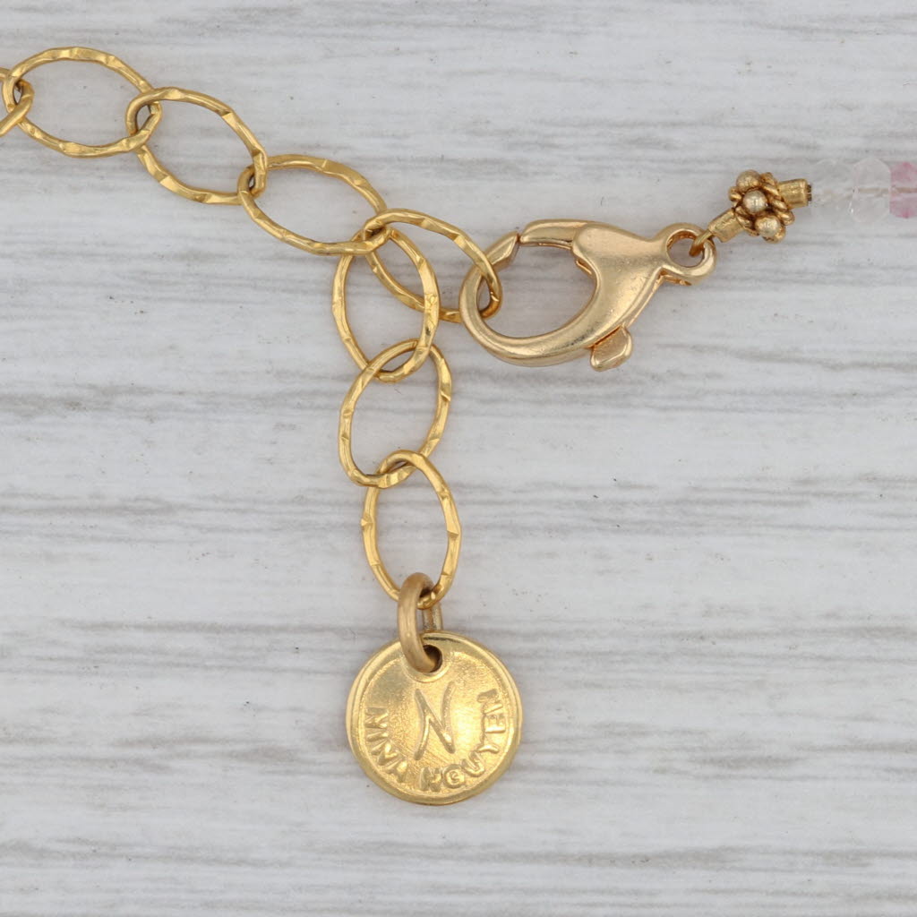 New Nina Wynn Harmony Necklace Pink Topaz Bead Gold Vermeil Sterling Long