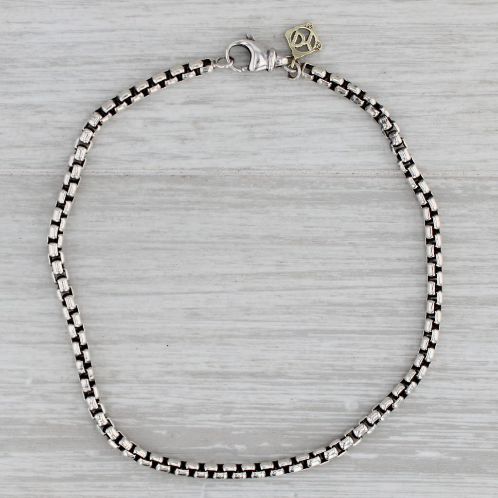 Gray David Yurman Box Chain Ankle Bracelet 10.5" 3.6mm Lobster Clasp 14k Gold Charm