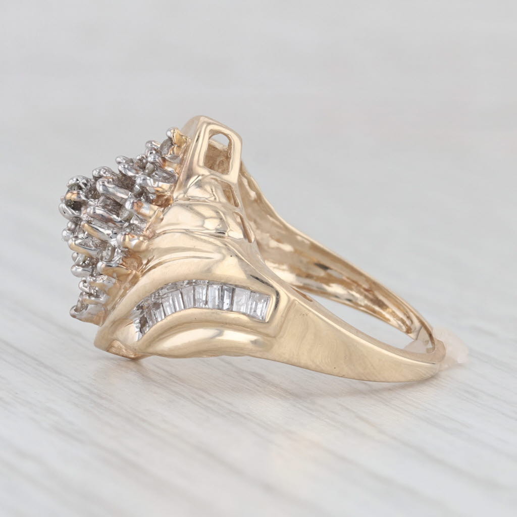 Light Gray 0.40ctw Diamond Cluster Ring 10k Yellow Gold Size 7.5 Scalloped Bypass