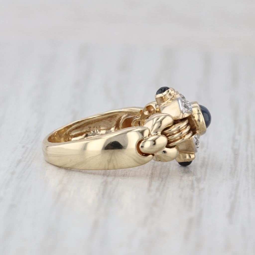 Blue Sapphire Diamond Ring 14k Yellow Gold Size 6.5 Flexible Top