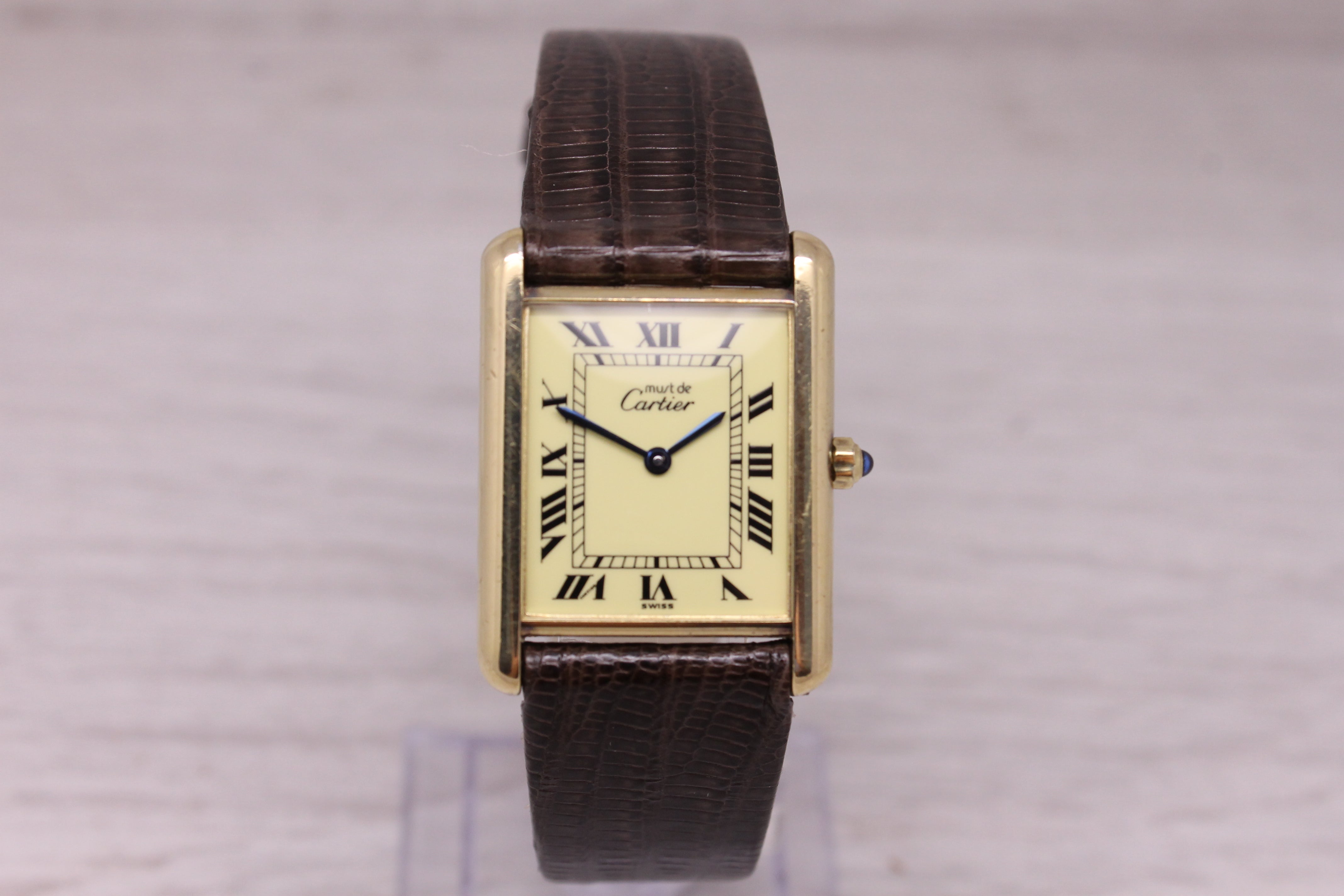 Vintage Must de Cartier Tank 23.5mm Gold Plated 925 Paris Quartz Wrist Watch