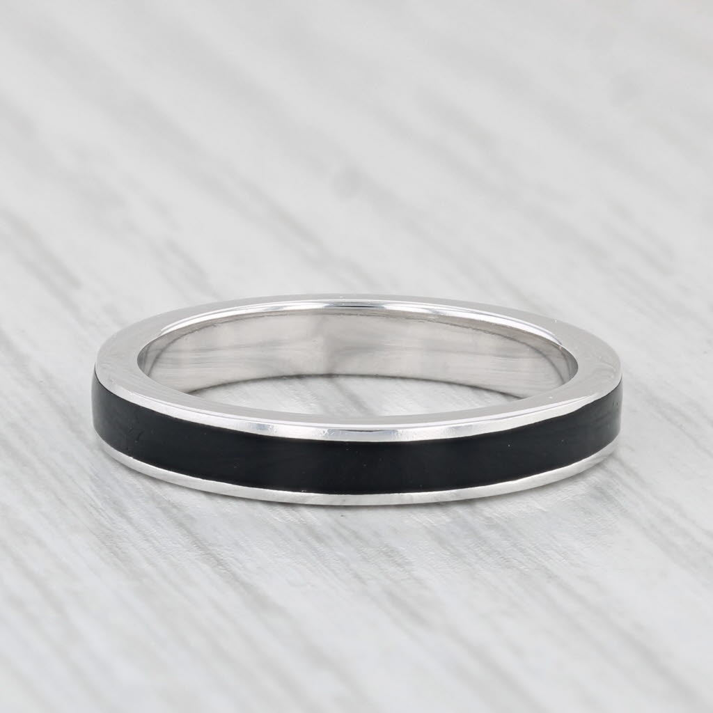 Light Gray Hidalgo Black Enamel Ring 18k White Gold Size 6.5 Stackable Band