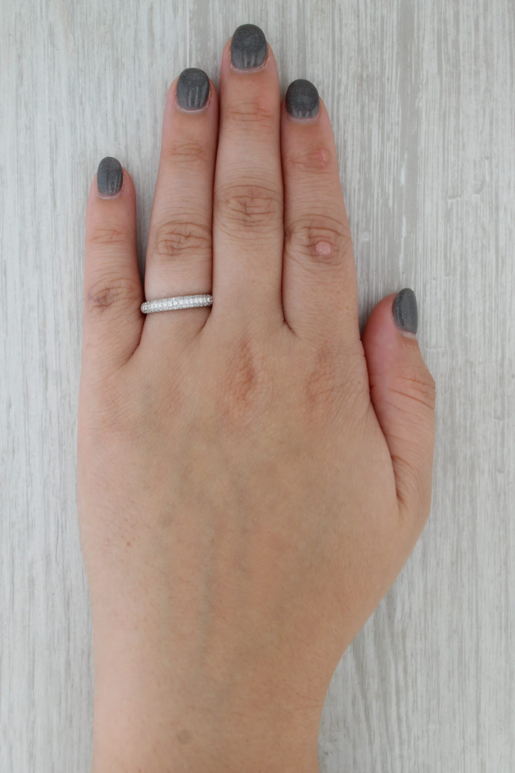 0.50ctw Pave Diamond Wedding Band 18k White Gold Size 6.5 Ring Stackable