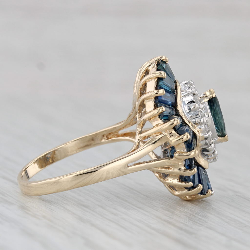 Gray 4.52ctw Blue Sapphire Diamond Halo Ring 14k Yellow Gold Size 7.25 Cocktail