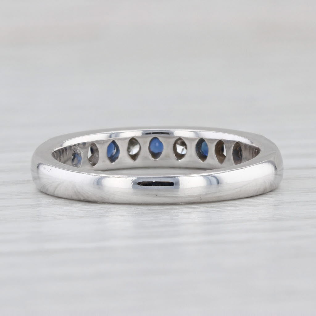0.57ctw Blue Sapphire Diamond Wedding Band 14k White Gold Sz 8.25 Stackable Ring