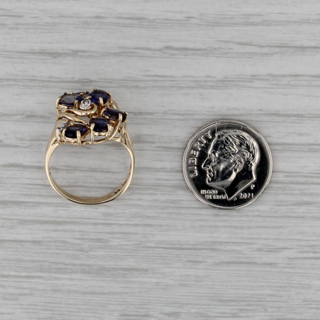 1.60ctw Blue Iolite Cluster Ring 10k Yellow Gold Size 5.25 Diamond Accents