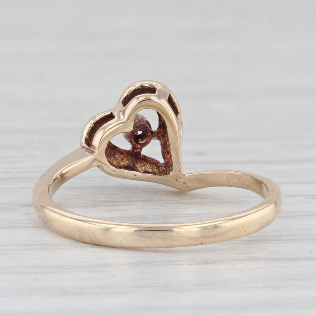 Light Gray Diamond Solitaire Open Heart Ring 10k Yellow Gold Size 6.25 Bypass