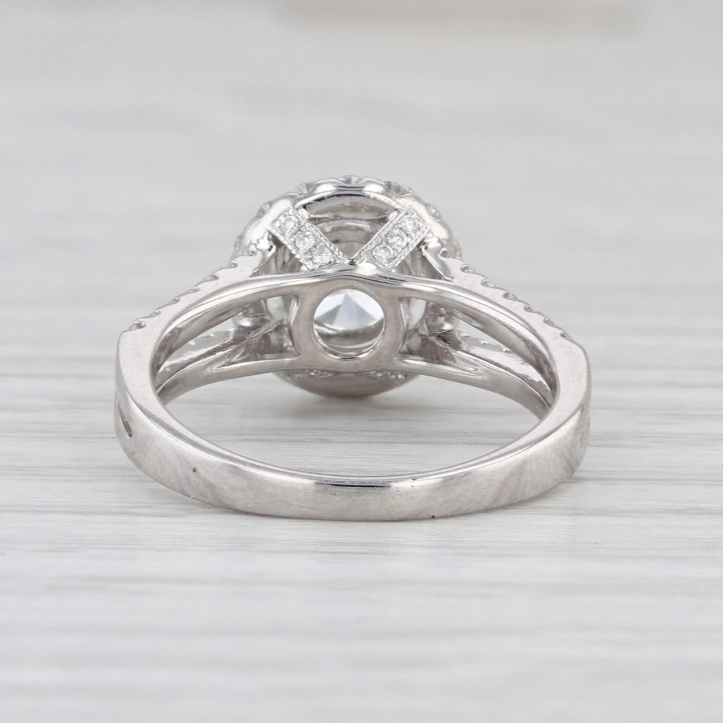 GIA 2.04ct Round Diamond Halo Engagement Ring 18k White Gold Size 6.75