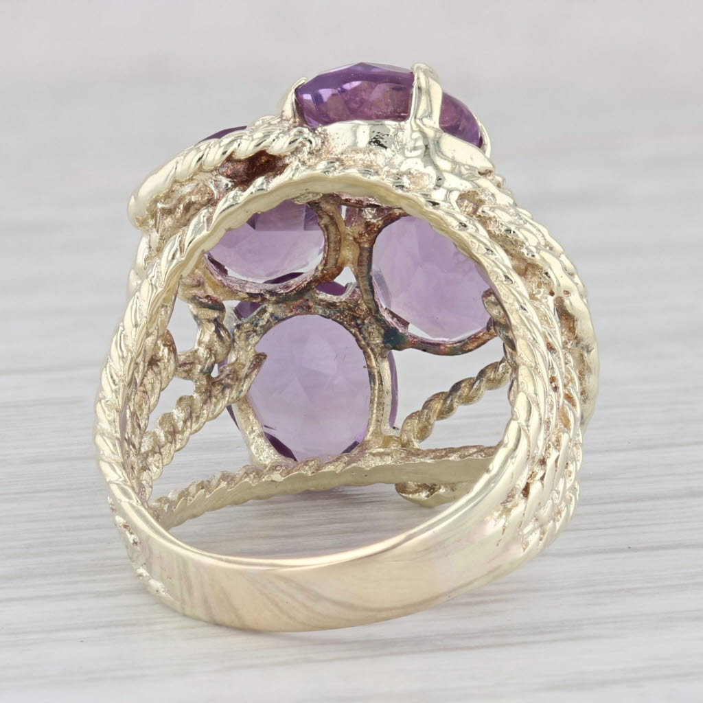 Light Gray 7.30 ctw Amethyst Cluster Rope Statement Cocktail 14K Yellow Gold Size 7.5 Ring