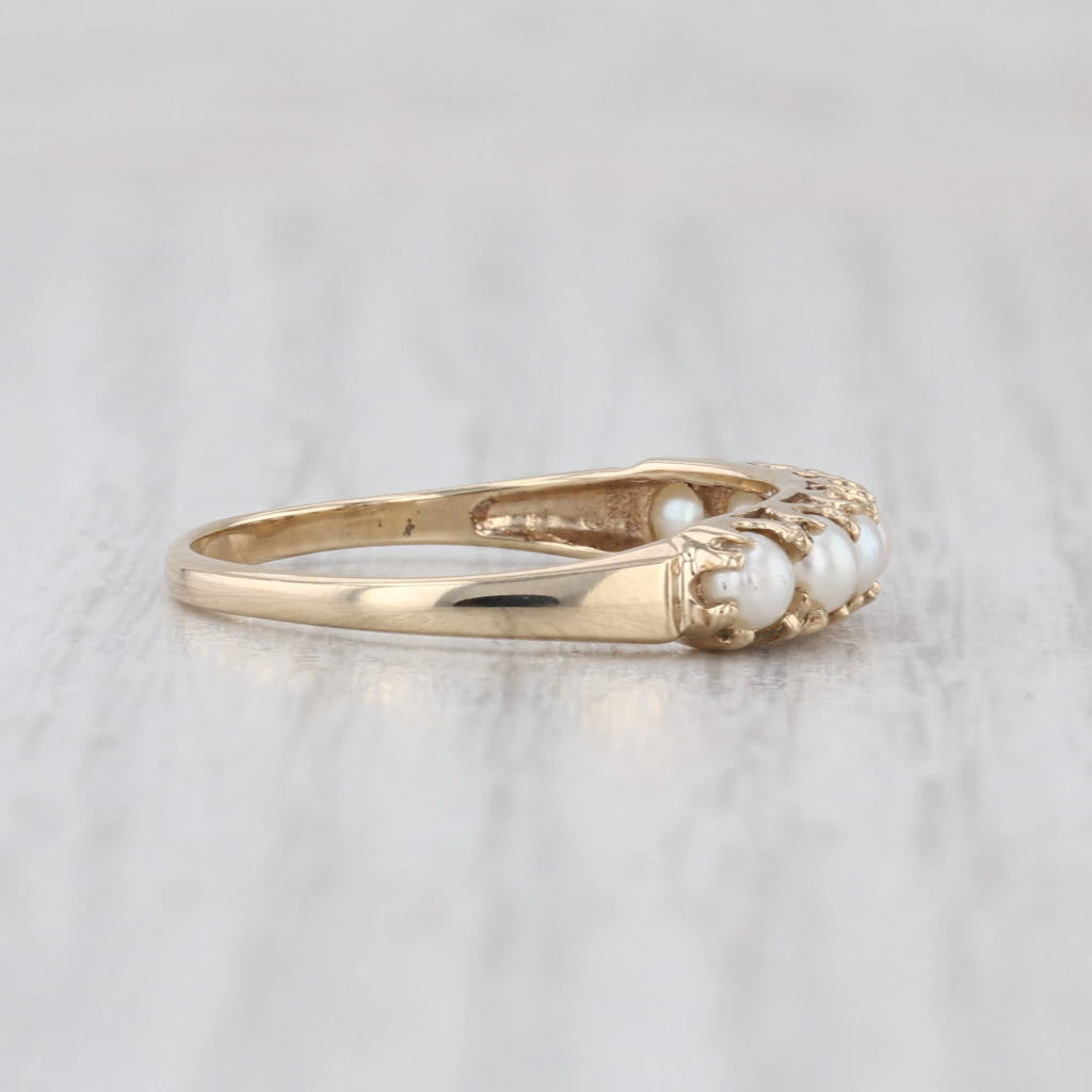 Vintage Cultured Pearl Ring 10k Yellow Gold Size 7 Stackable Wedding Band