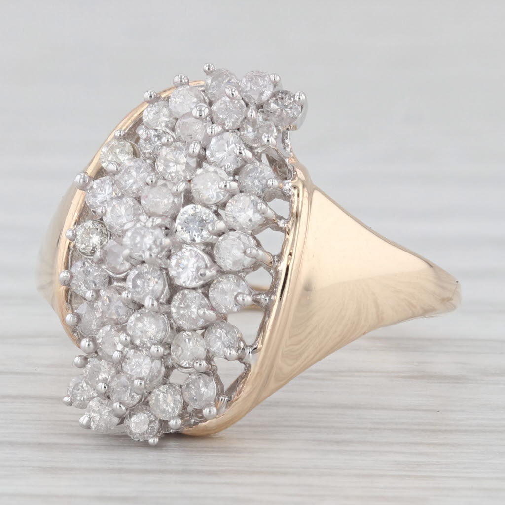 Light Gray 0.80ctw Diamond Cluster Ring 14k Yellow Gold Size 8