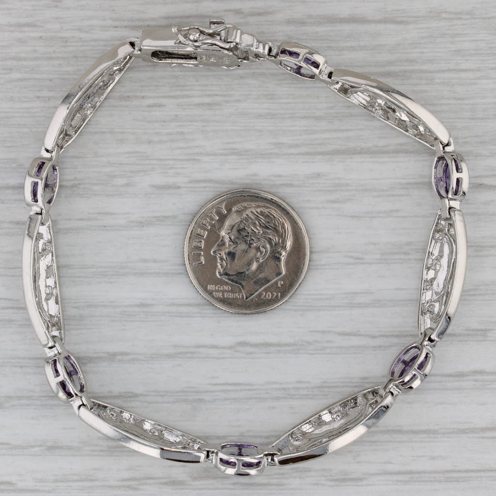 Gray 3.70ctw Purple Lab Created Sapphire Panther Bracelet Sterling Silver 7 1/4"