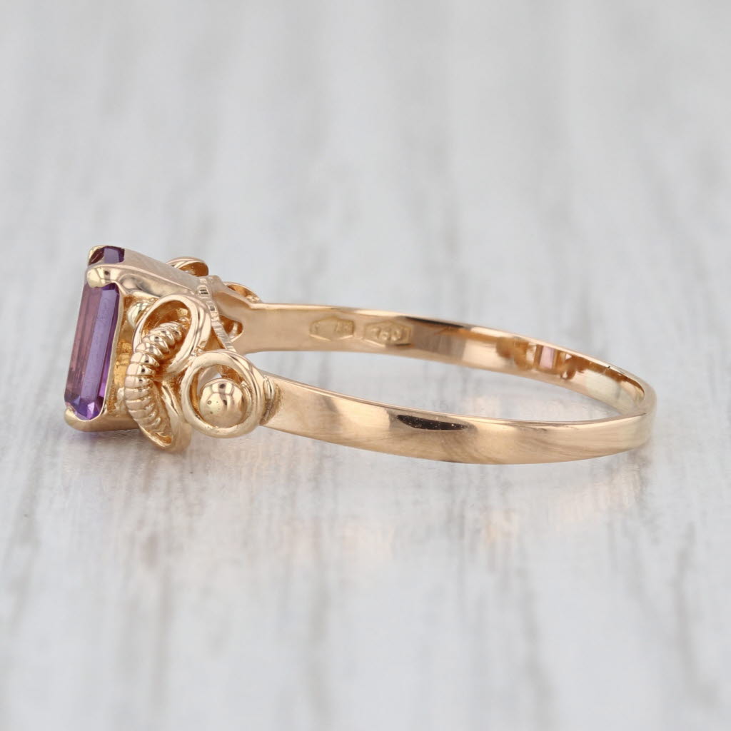 Vintage Amethyst Solitaire Ring 18k Rose Gold Size 7.5