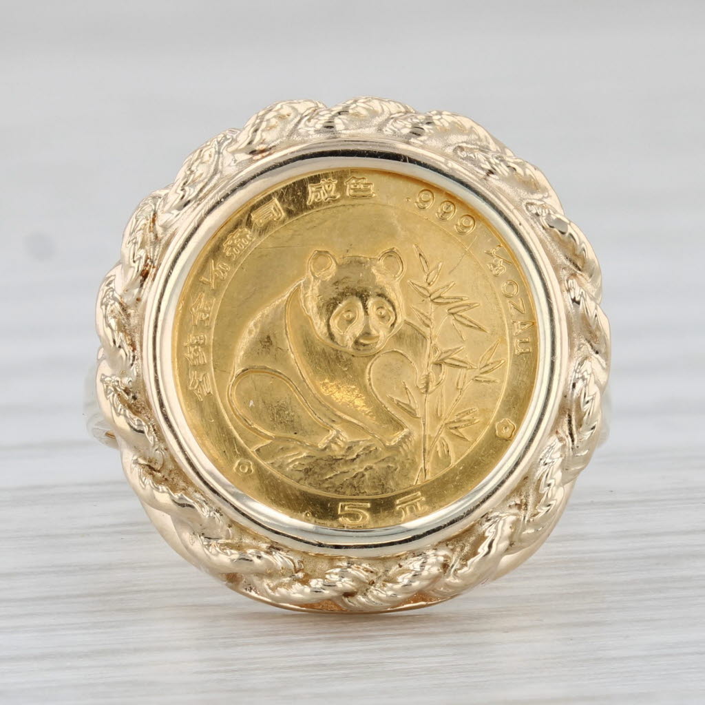 Light Gray 1988 Chinese Panda Coin Ring 14k 1/20th Oz 999 Fine Gold 5 Yuan
