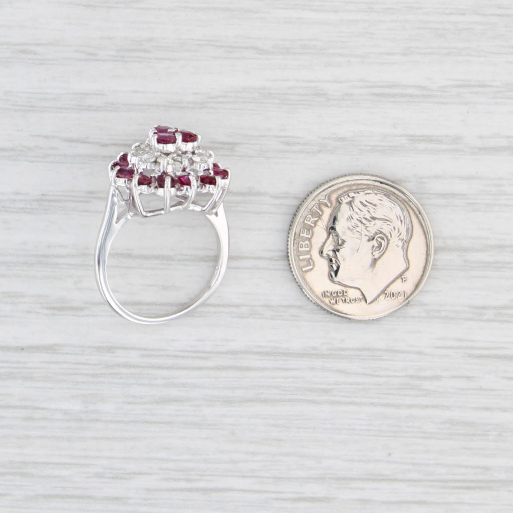 1.20ctw Ruby Diamond Cluster Flower Ring 14k White Gold Size 4